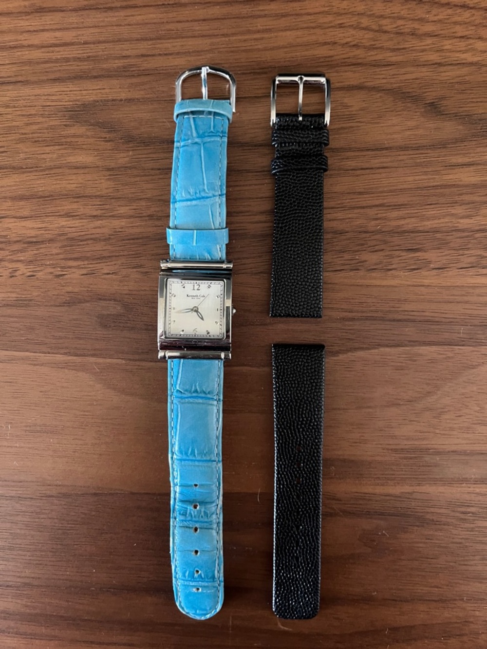 Kenneth Cole watch with Bright Turquoise Croc Strap + Black Replacement Straps